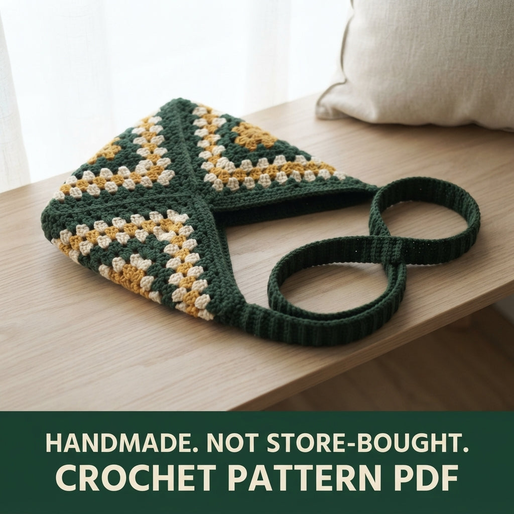 Granny Stitch Shoulder Bag Crochet Pattern PDF – Slouchy V-Top Bag with Ribbed Strap