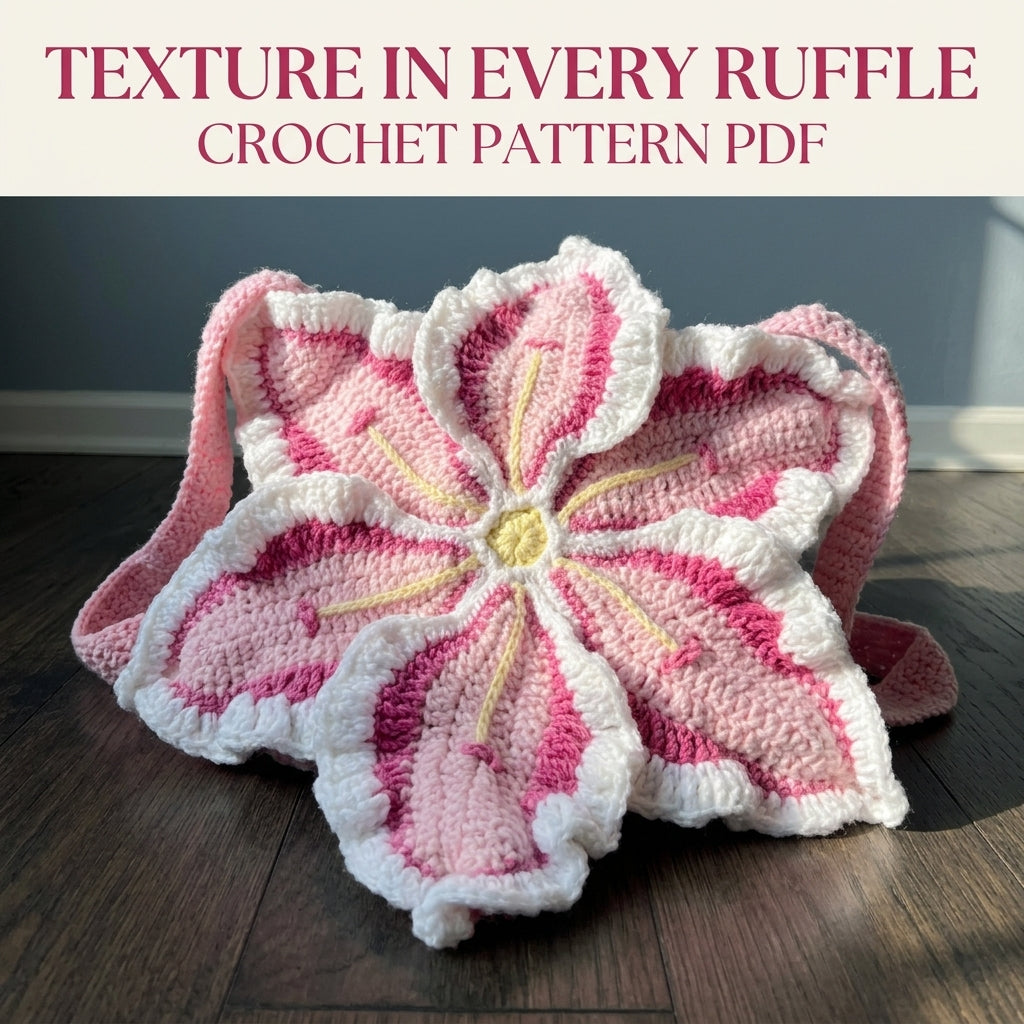 Flower Petal Bag Crochet Pattern PDF – Pink Ruffled Flower Shoulder Bag