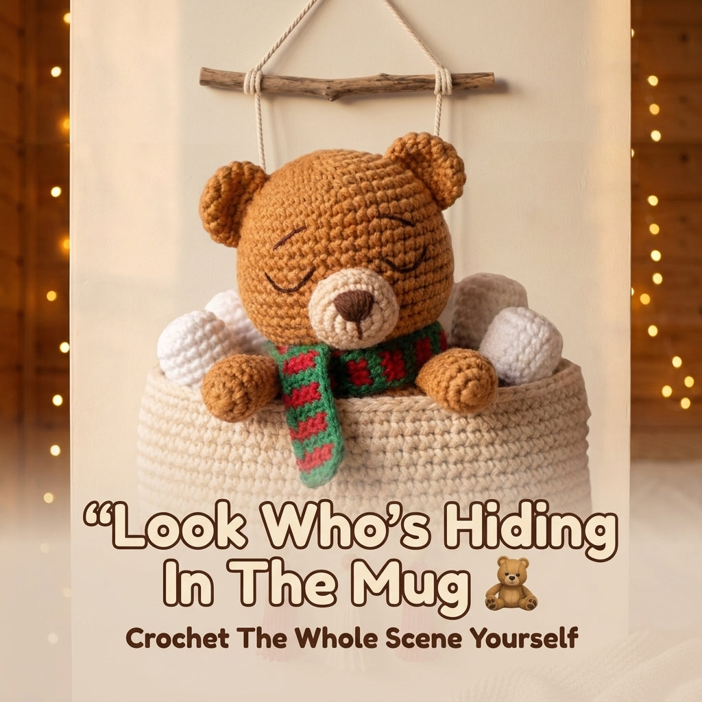 Crochet Cocoa Mug Wall Hanging Pattern – Sleepy Teddy Bear with Marshmallows