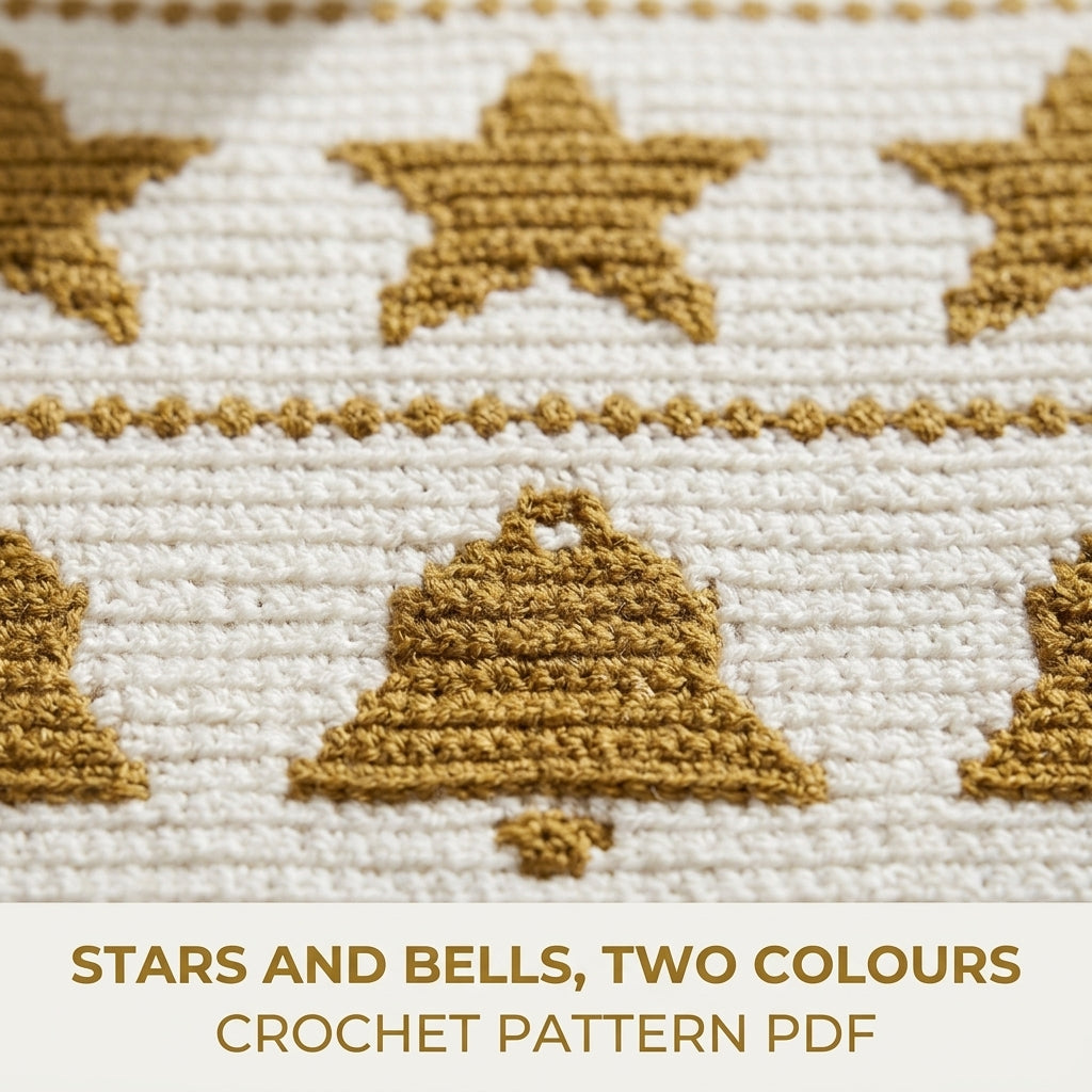 Bells and Stars Crochet Blanket Pattern PDF – Christmas Tapestry Crochet Throw in Gold and White