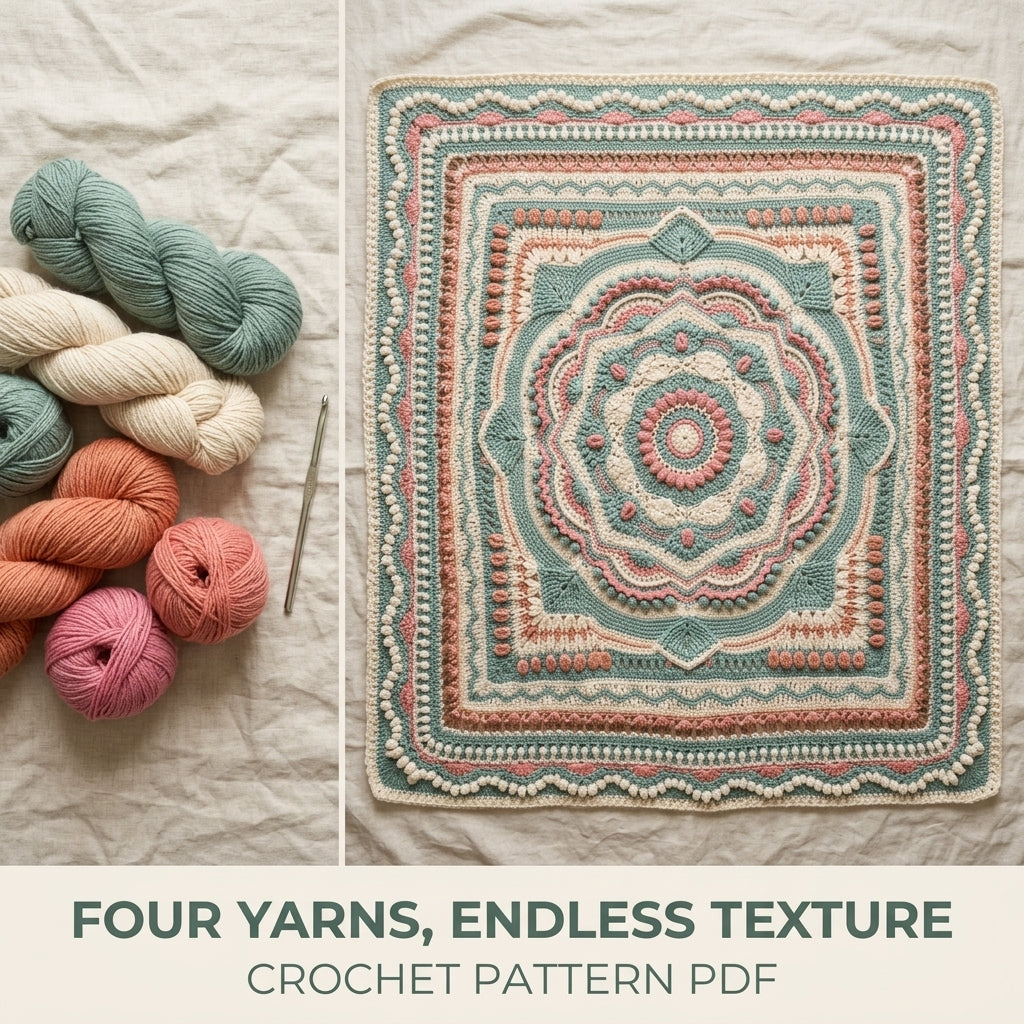 Sage Salmon Overlay Mandala Blanket Crochet Pattern PDF – Textured Mandala Throw