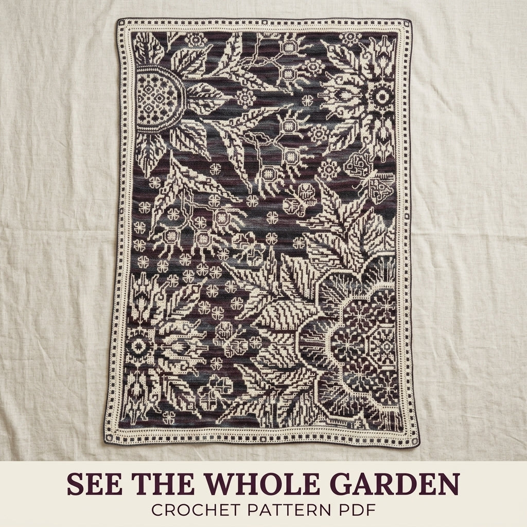 Garden Night Mosaic Crochet Blanket Pattern PDF – Dark Floral Two-Colour Throw