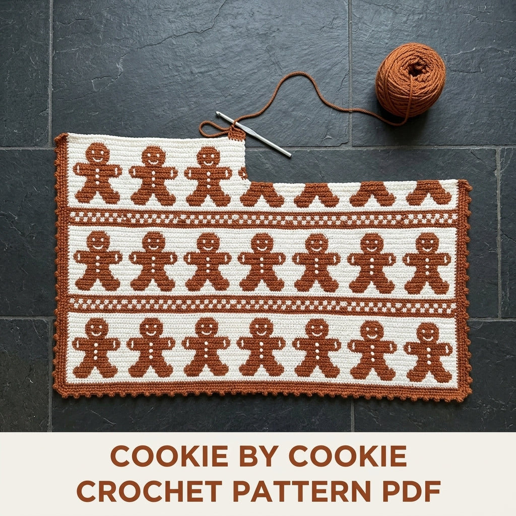 Gingerbread Crochet Blanket Pattern PDF – Christmas Tapestry Crochet Throw in Ginger and White