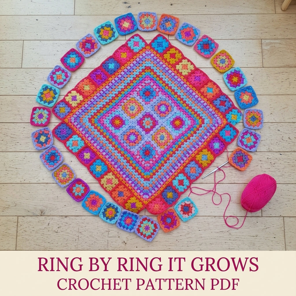 Sunset Granny Medallion Blanket Crochet Pattern PDF – Bright Pink and Orange Granny Throw