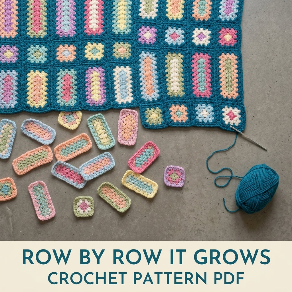 Pastel Bar Granny Blanket Crochet Pattern PDF – Granny Rectangles and Squares on Teal