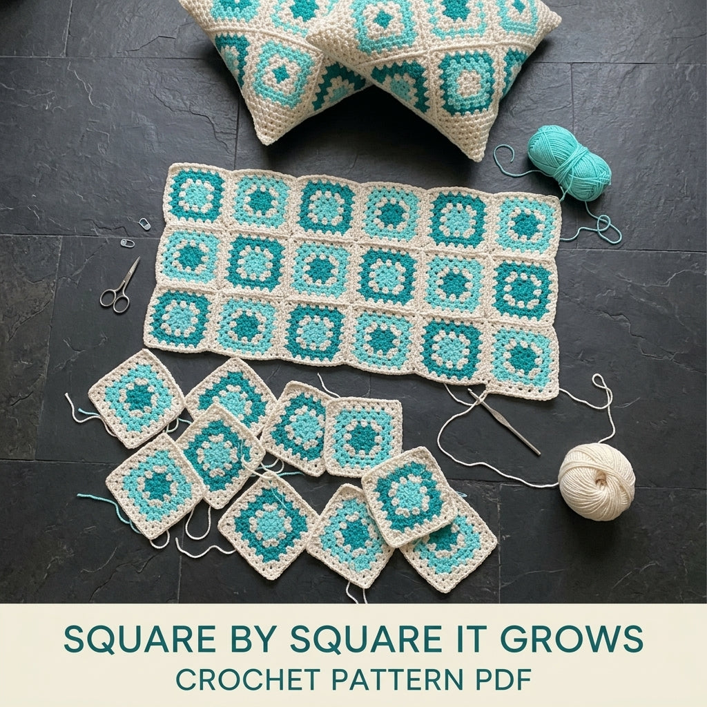 Aqua Granny Throw and Cushion Set Crochet Pattern PDF – Matching Blanket and Pillows