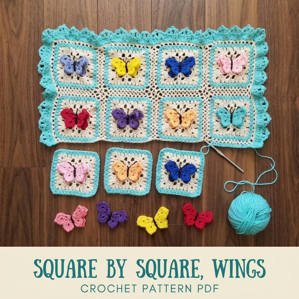 Butterfly Granny Square Baby Blanket Crochet Pattern PDF – 3D Butterfly
