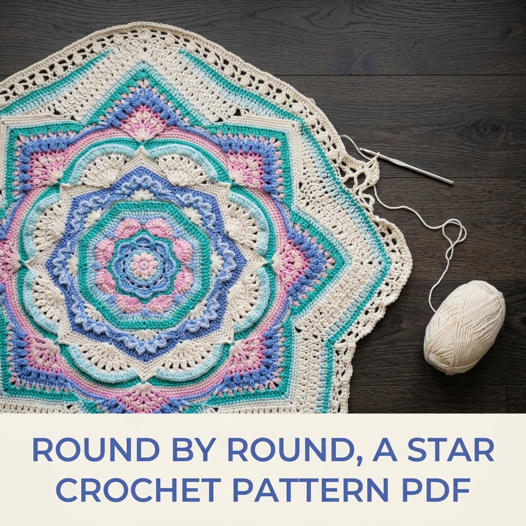 Pastel Star Mandala Blanket Crochet Pattern PDF – Textured Mandala Square Throw