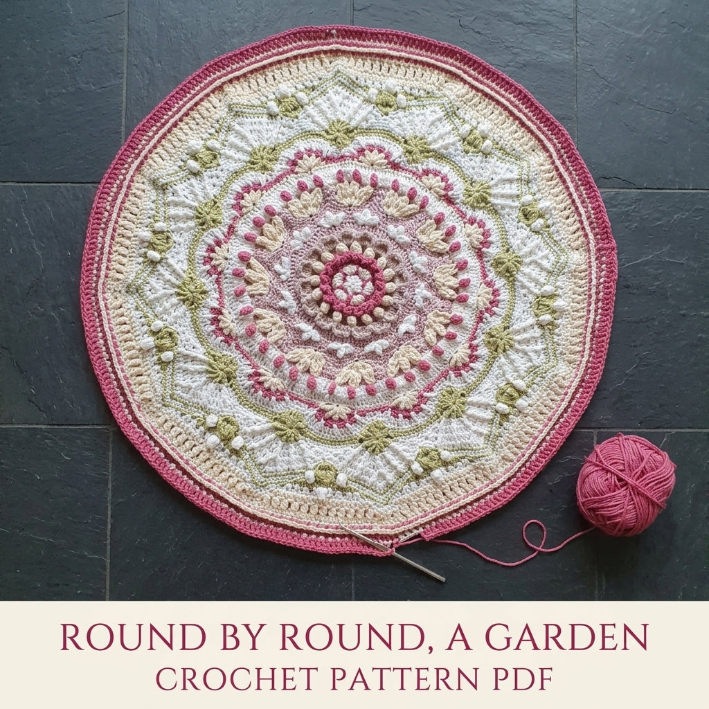 Rose and Sage Mandala Blanket Crochet Pattern PDF – Textured Cottage Mandala Throw