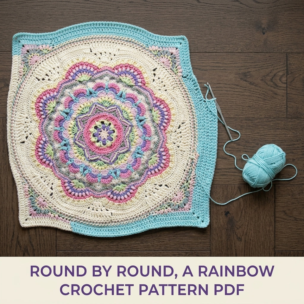 Pastel Rainbow Mandala Blanket Crochet Pattern PDF – Textured Mandala Square Throw