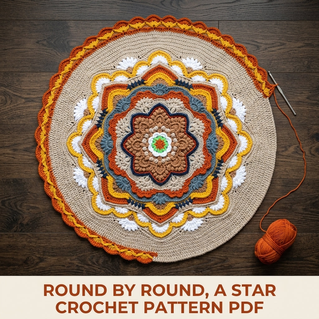 Autumn Star Mandala Blanket Crochet Pattern PDF – Textured Popcorn Star Throw