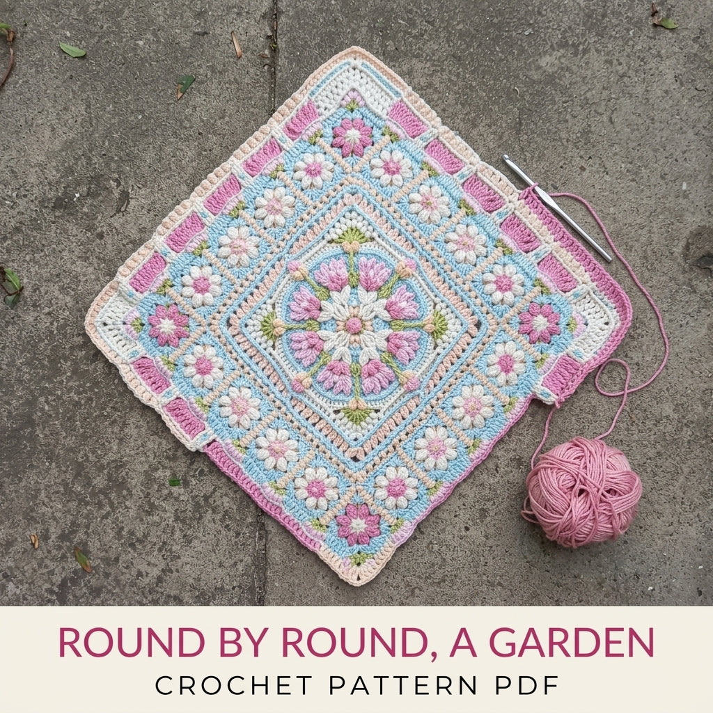 Aqua Peach Daisy Mandala Blanket Crochet Pattern PDF – Textured Daisy Square Throw