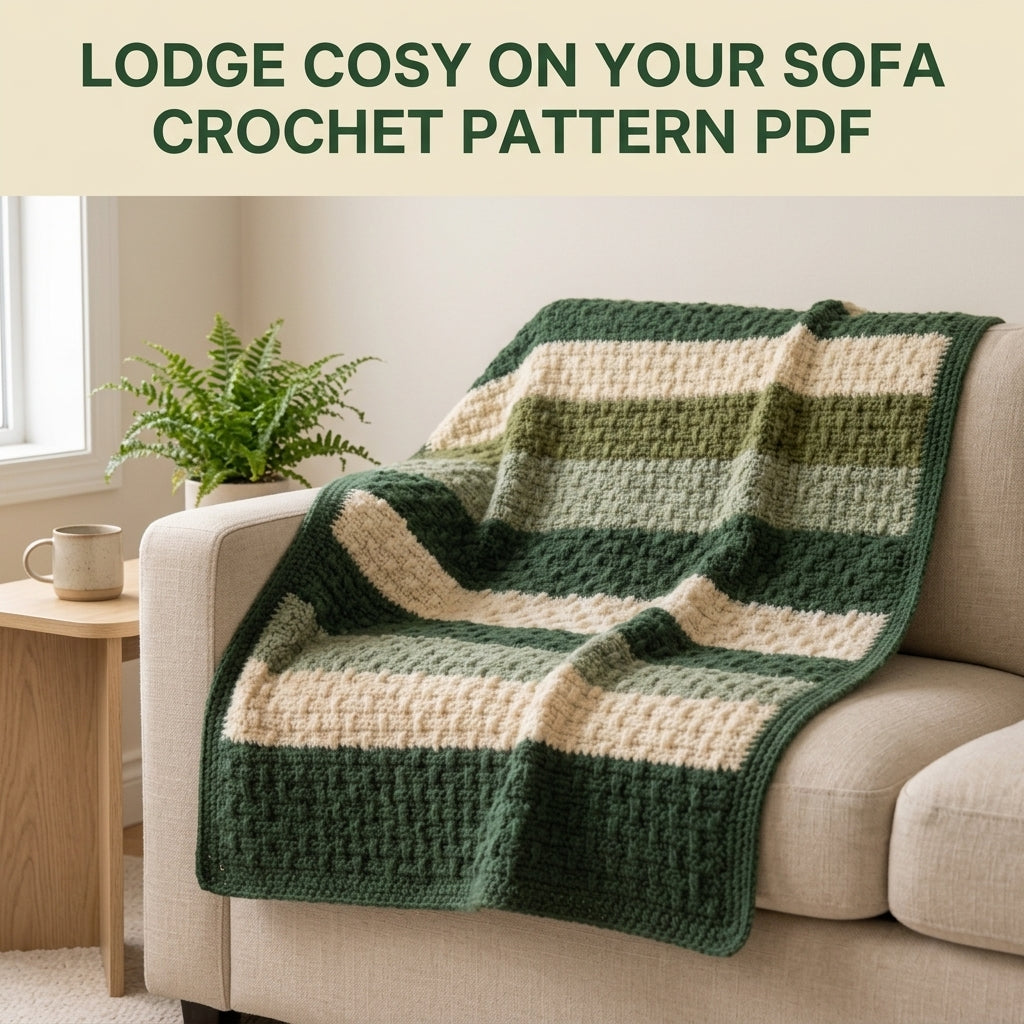 Alpine Stitch Crochet Blanket Pattern PDF – Textured Green and Cream Striped Throw