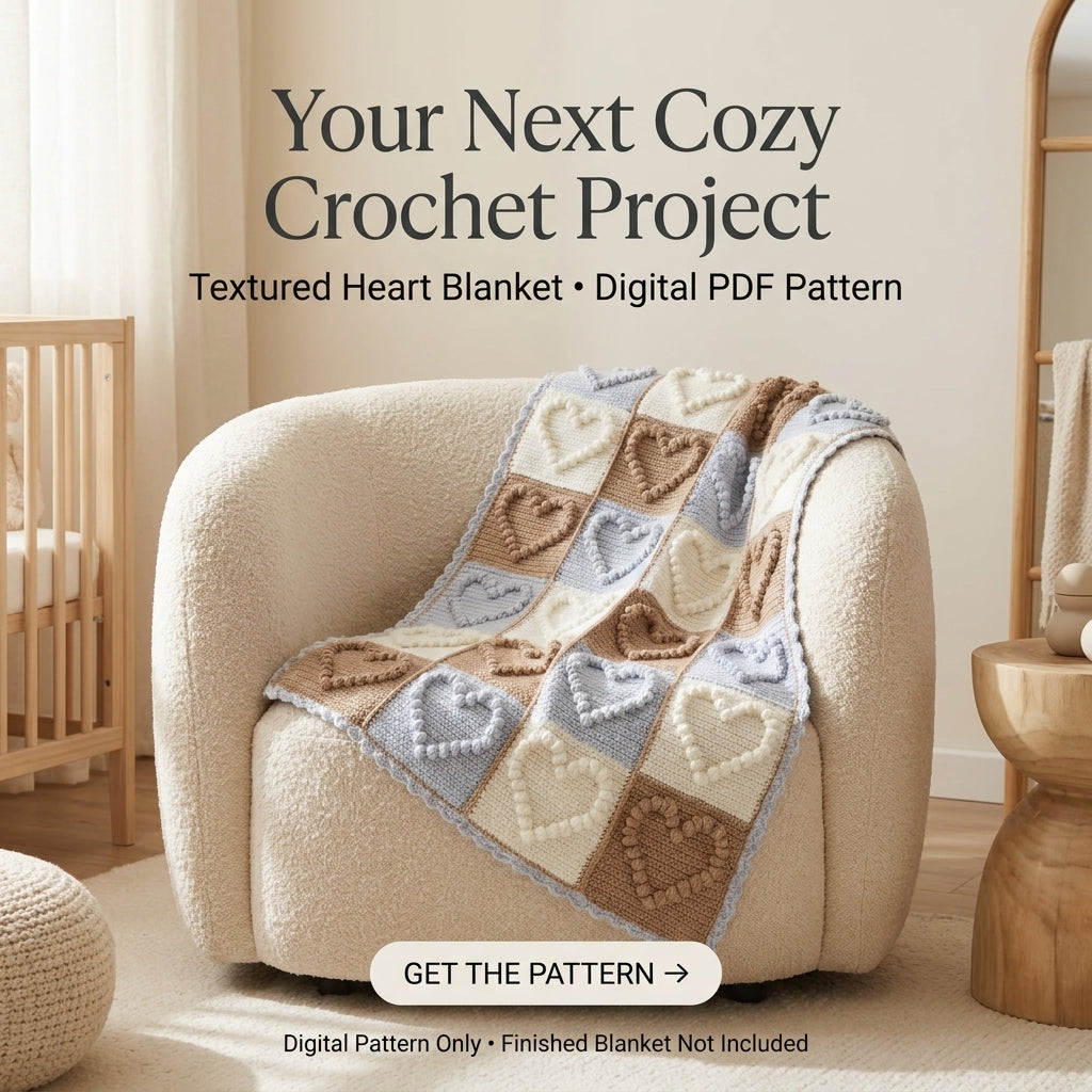 Bubble Heart Baby Blanket Crochet Pattern – Textured Puff Stitch Hearts