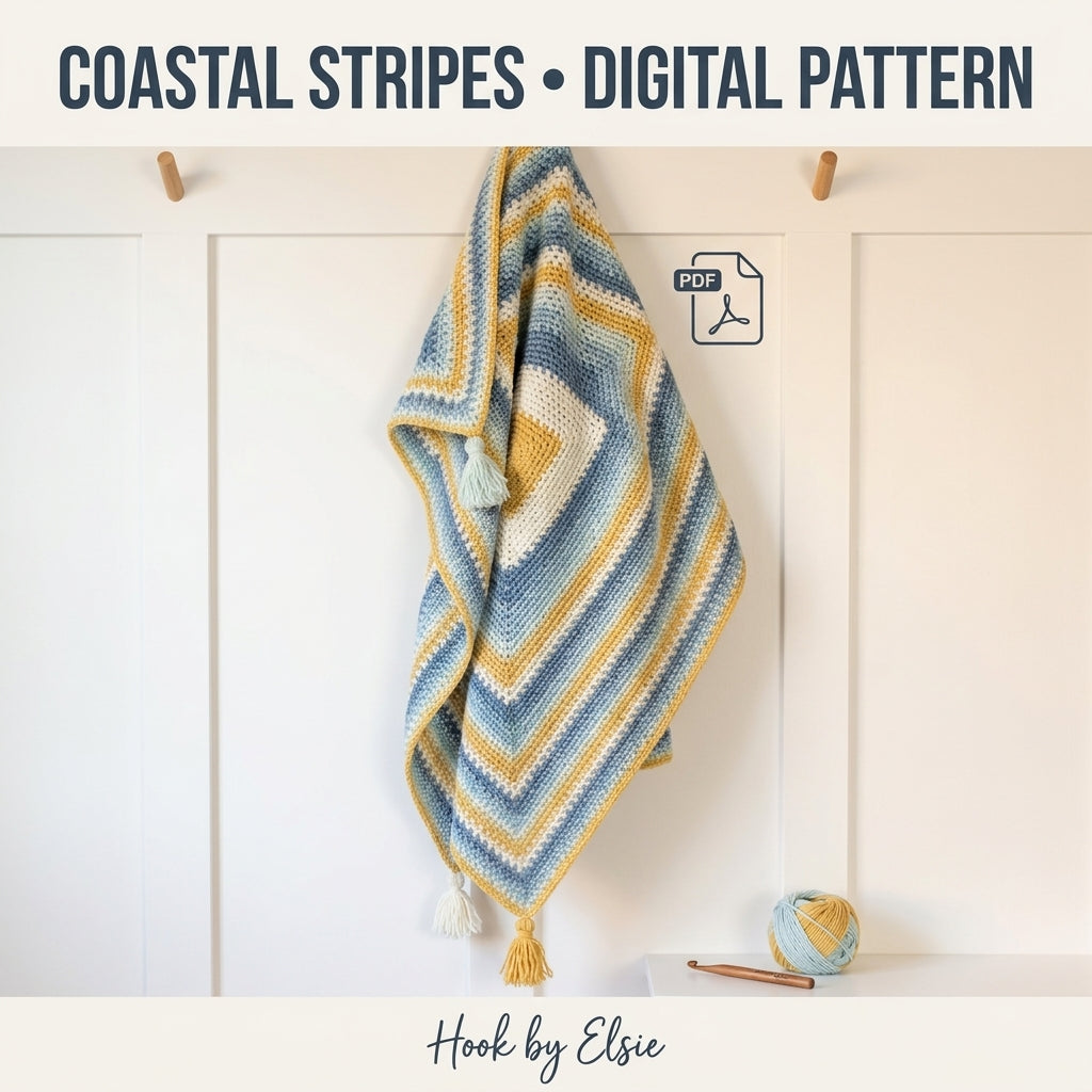 Coastal Stripes Moss Stitch Blanket Crochet Pattern