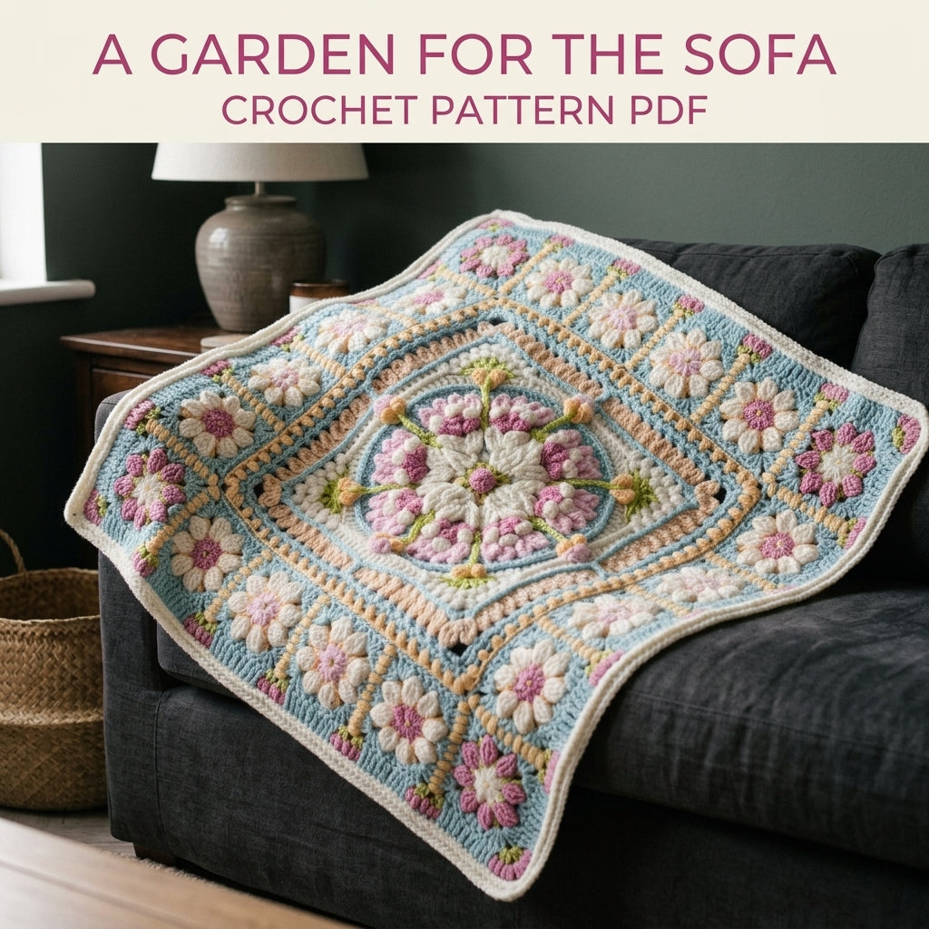 Daisy Ring Medallion Blanket Crochet Pattern PDF – Puff Flower and Daisy Square Throw