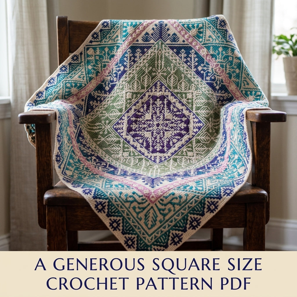 Mosaic Medallion Square Blanket Crochet Pattern PDF – Mosaic in the Round Throw