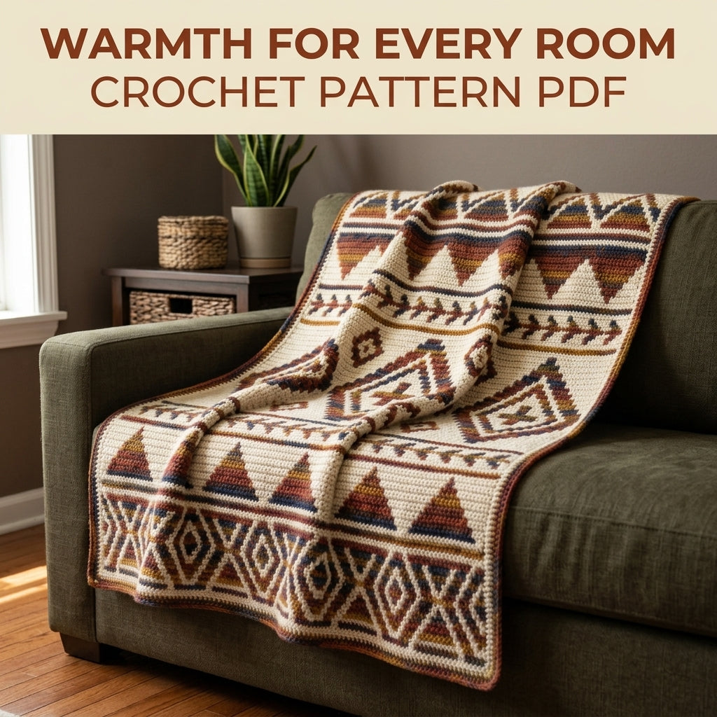 Southwest Arrow Mosaic Crochet Blanket Pattern PDF – Geometric Throw in Rust, Mustard and Navy