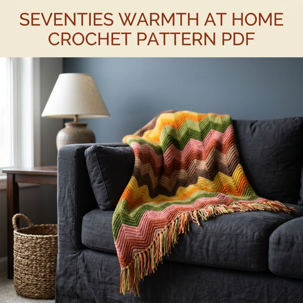 Retro Ripple Crochet Blanket Pattern PDF – Seventies Chevron Stripe Throw with Fringe