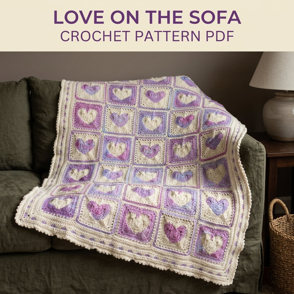 Heart Granny Square Blanket Crochet Pattern PDF – Raised Heart Squares Throw