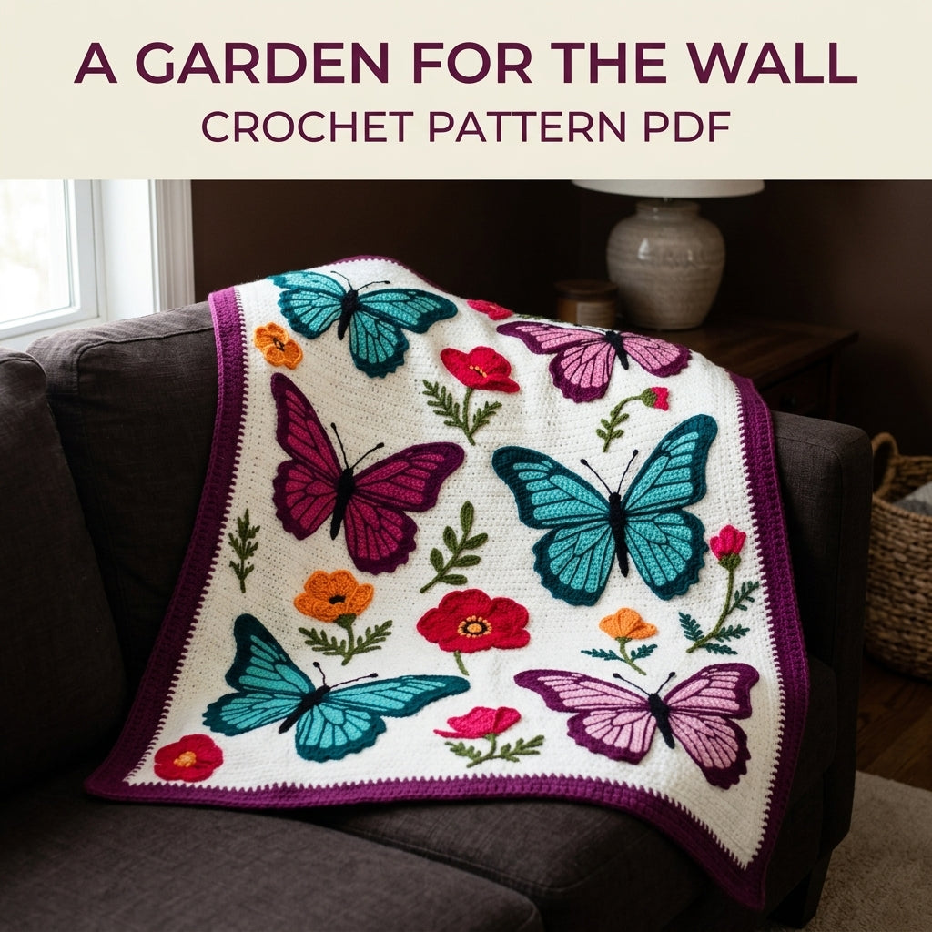 Butterfly Garden Appliqué Blanket Crochet Pattern PDF – Butterflies and Poppies Throw