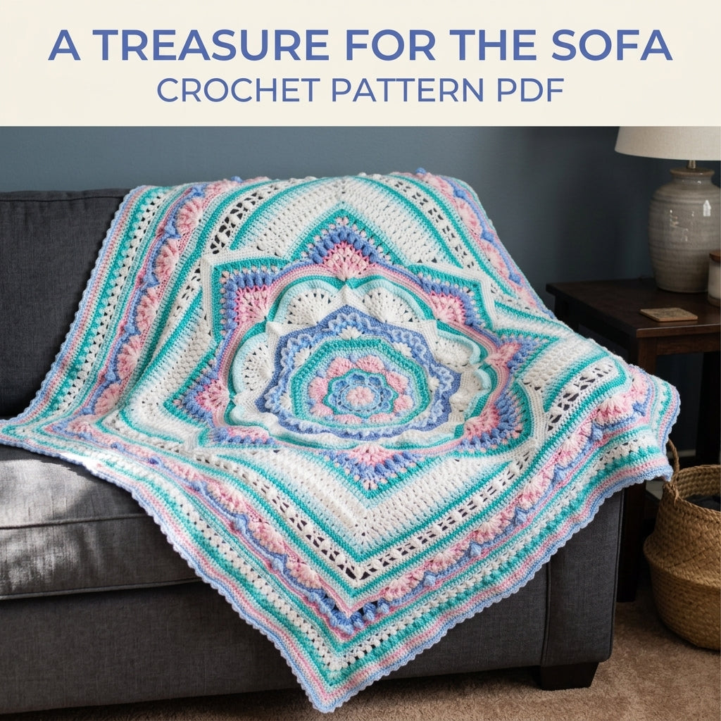 Pastel Star Mandala Blanket Crochet Pattern PDF – Textured Mandala Square Throw