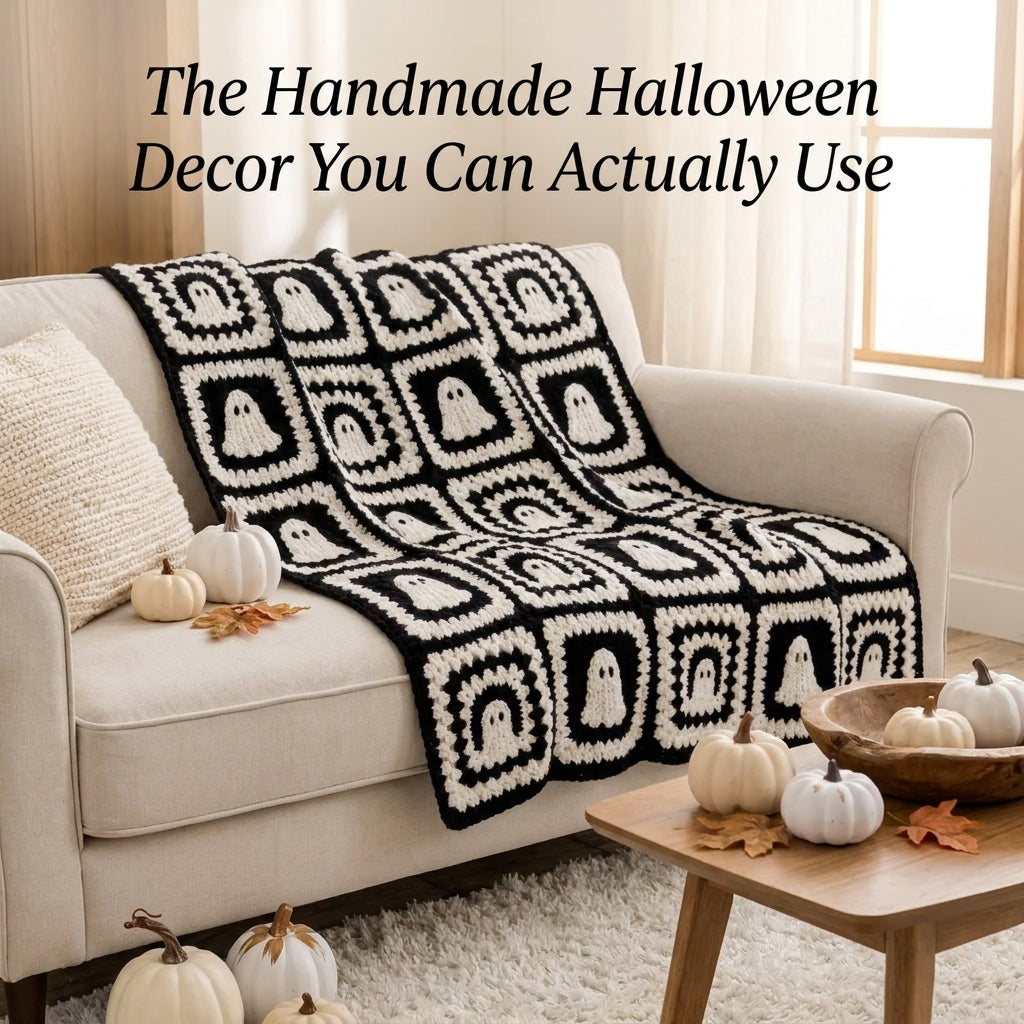 Ghost Granny Square Blanket Crochet Pattern | Black & White Halloween Throw | Beginner Granny Square Project | PDF Instant Download 2