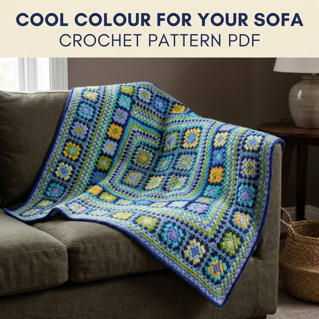 Ocean Granny Medallion Blanket Crochet Pattern PDF – Granny Square Throw in Blue and Green