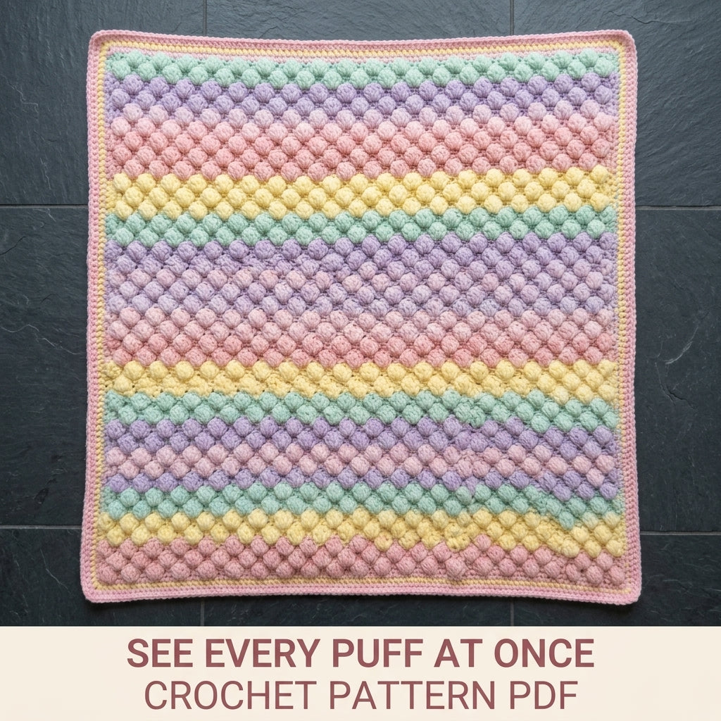 Puff Stitch Crochet Blanket Pattern PDF – Pastel Textured Throw for Beginners