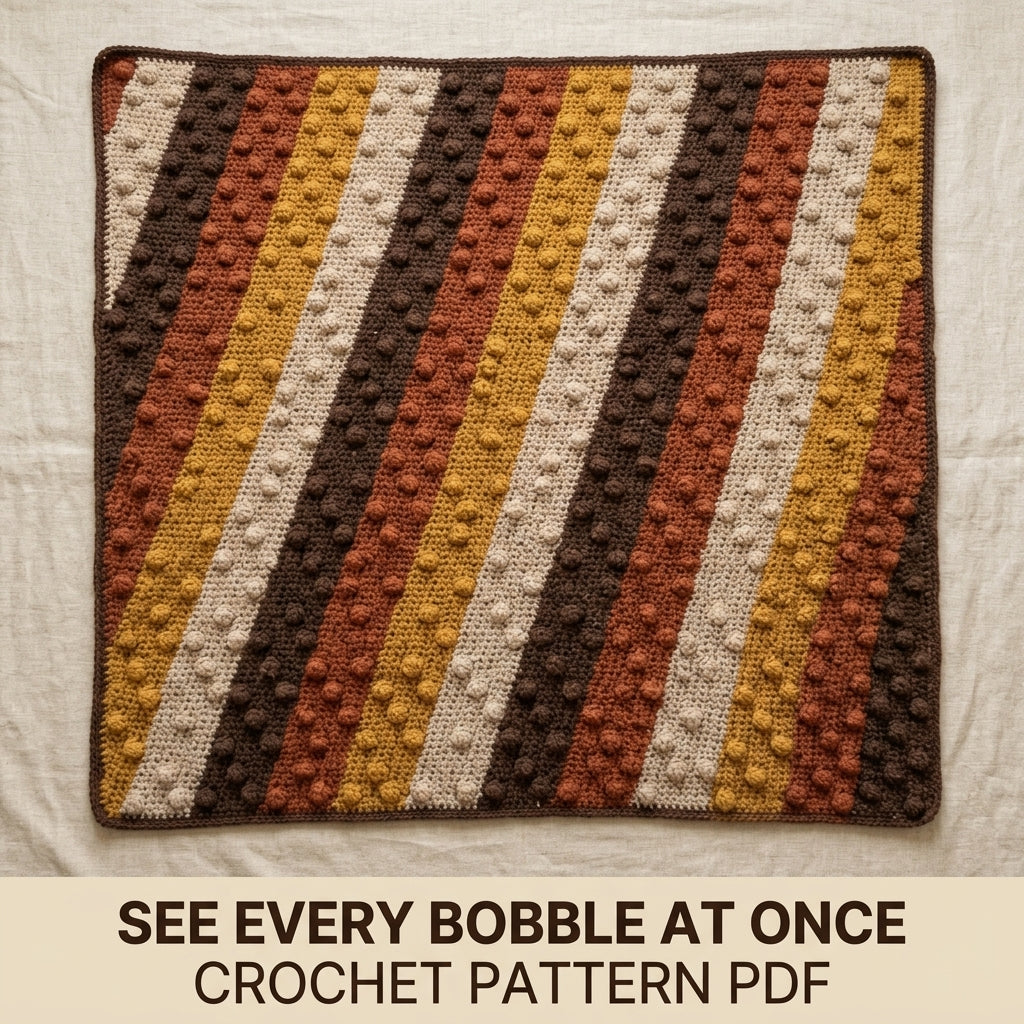 Pinecone Stitch Crochet Blanket Pattern PDF – Easy Textured Autumn Throw in Brown, Rust and Mustard