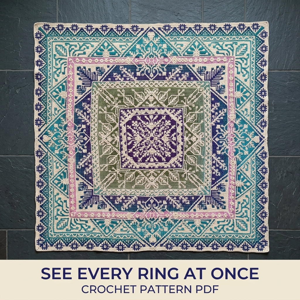 Mosaic Medallion Square Blanket Crochet Pattern PDF – Mosaic in the Round Throw