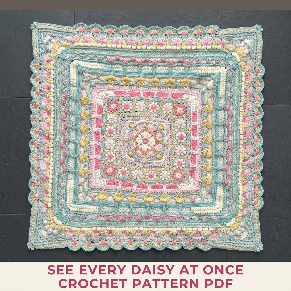 Mint Daisy Mandala Blanket Crochet Pattern PDF – Textured Daisy Square Throw