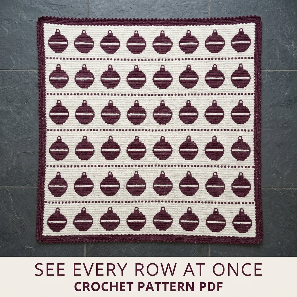 Christmas Ornament Crochet Blanket Pattern PDF – Tapestry Crochet Throw in Plum and White