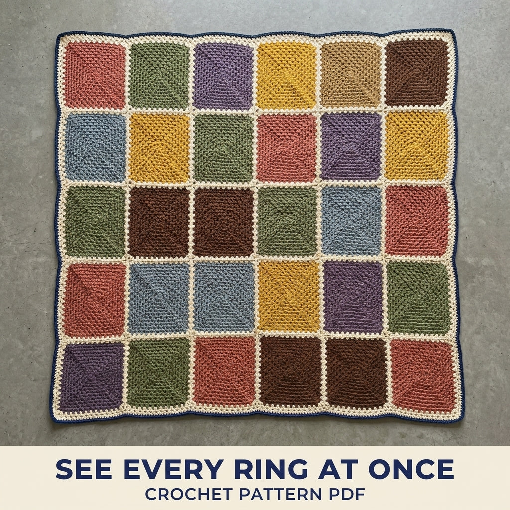 Earthy Granny Patchwork Blanket Crochet Pattern PDF – Solid Granny Square Throw in Autumn Colours