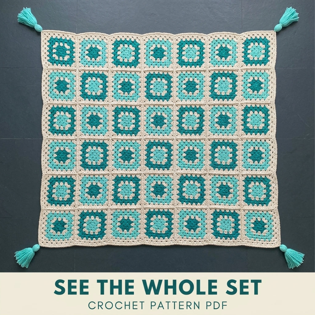 Aqua Granny Throw and Cushion Set Crochet Pattern PDF – Matching Blanket and Pillows