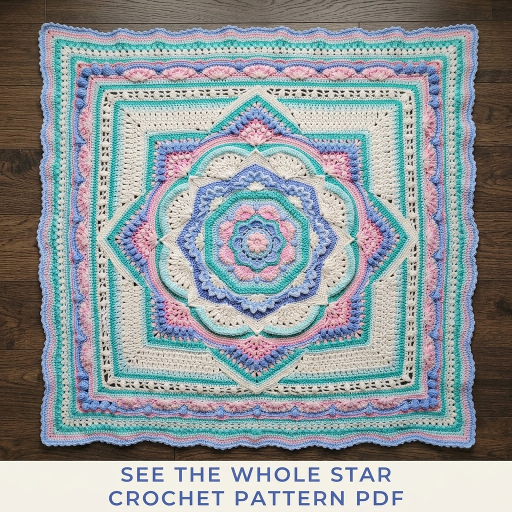 Pastel Star Mandala Blanket Crochet Pattern PDF – Textured Mandala Square Throw