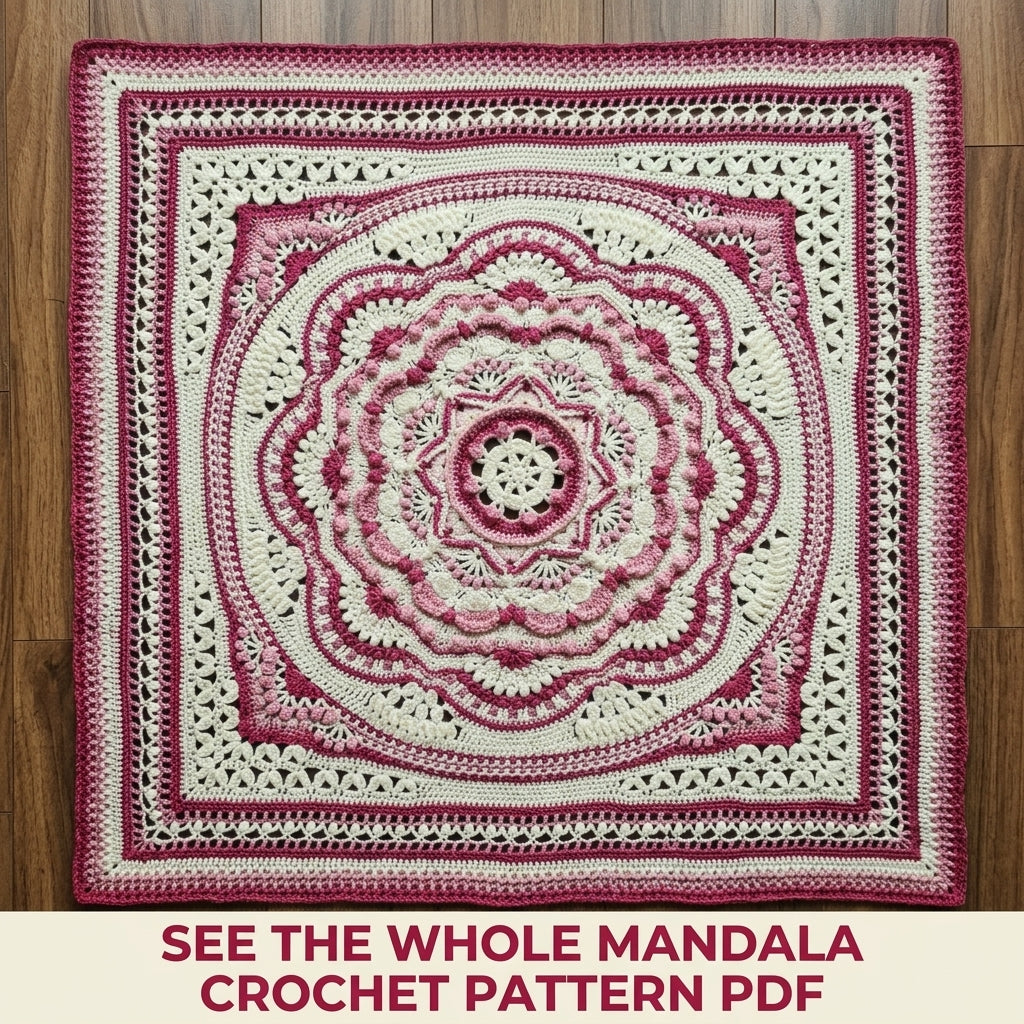 Raspberry Cream Mandala Blanket Crochet Pattern PDF – Textured Two-Tone Mandala Throw