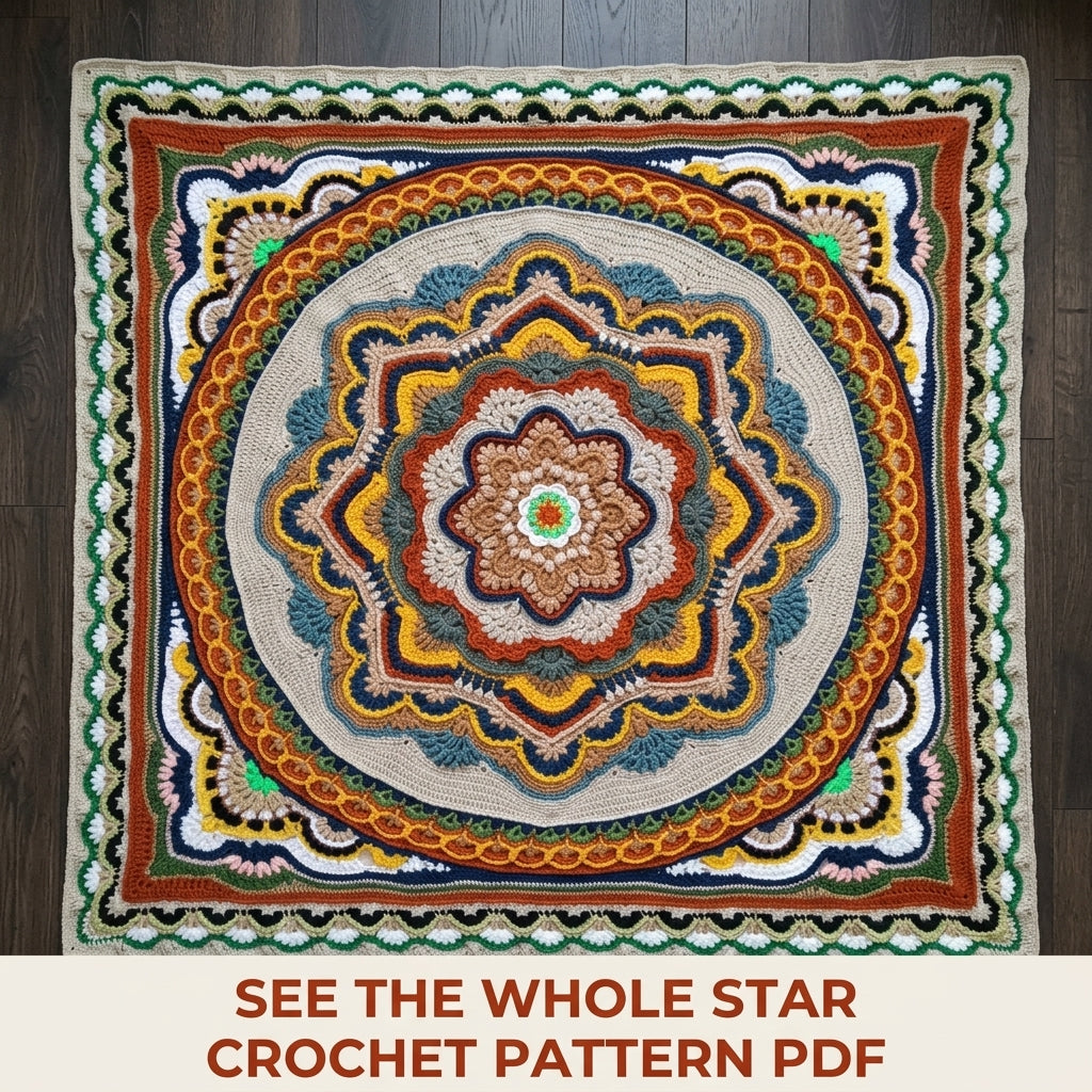 Autumn Star Mandala Blanket Crochet Pattern PDF – Textured Popcorn Star Throw