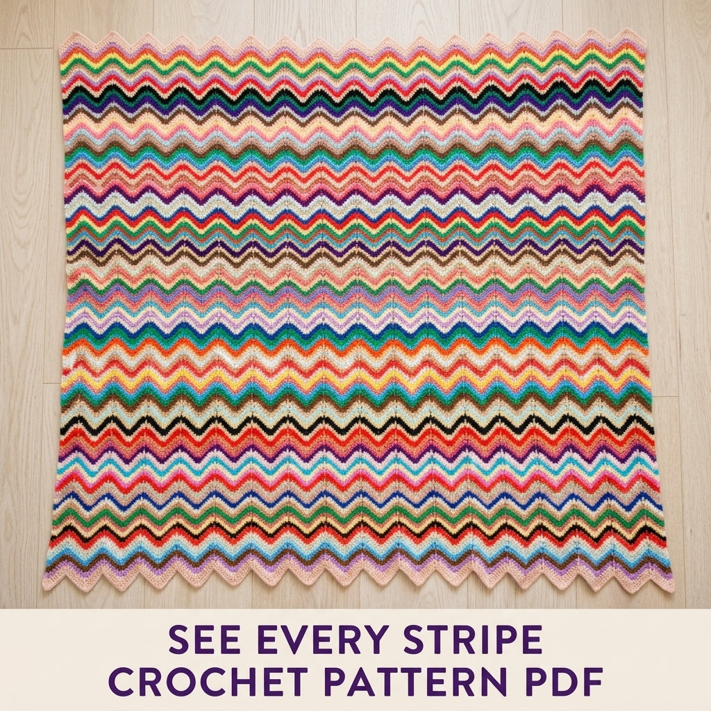 Rainbow Ripple Stripe Blanket Crochet Pattern PDF – Vintage Chevron Afghan