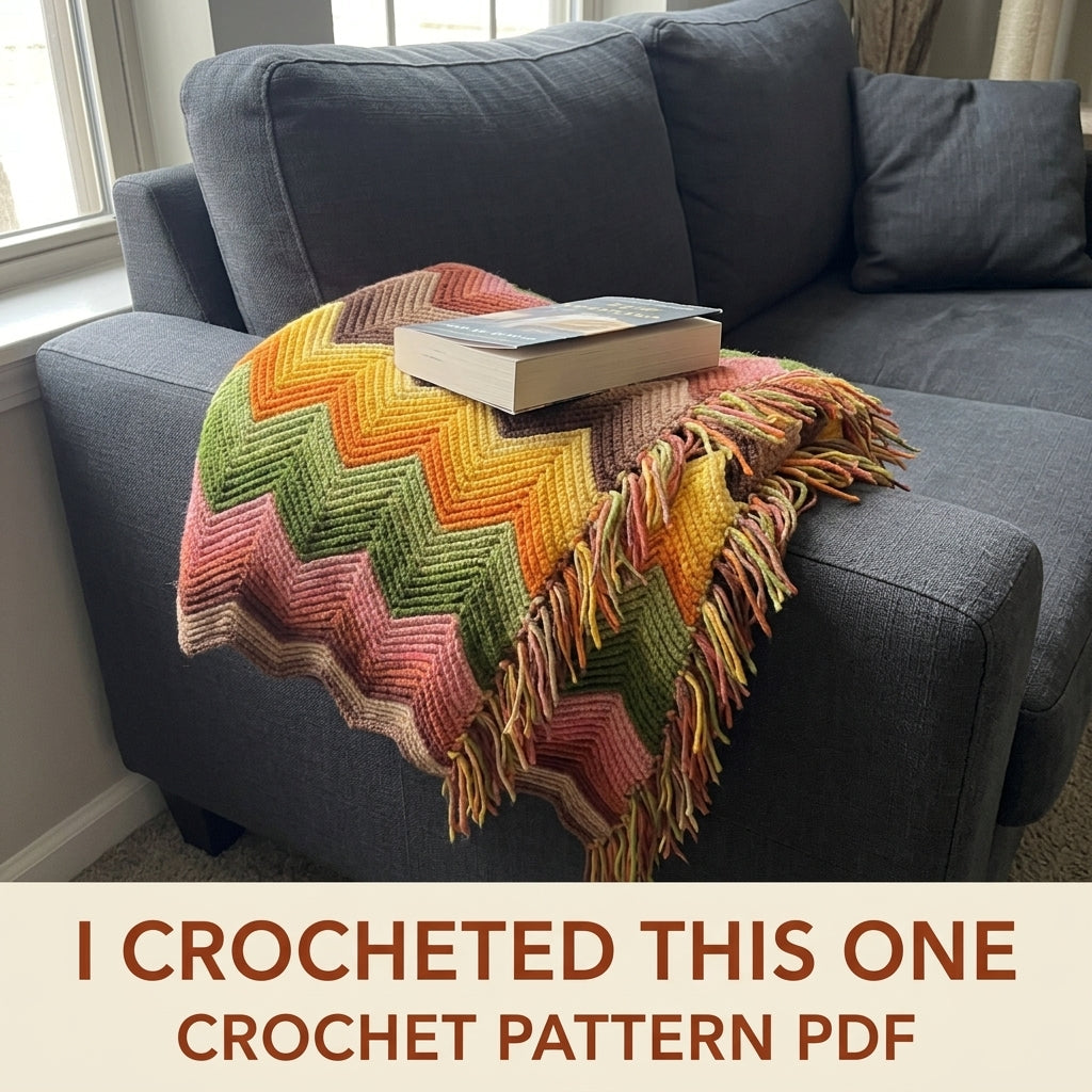 Retro Ripple Crochet Blanket Pattern PDF – Seventies Chevron Stripe Throw with Fringe