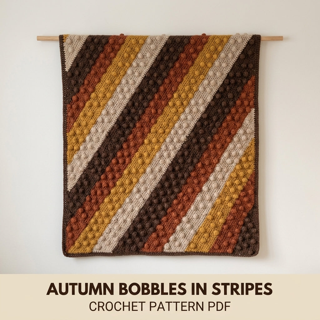 Pinecone Stitch Crochet Blanket Pattern PDF – Easy Textured Autumn Throw in Brown, Rust and Mustard