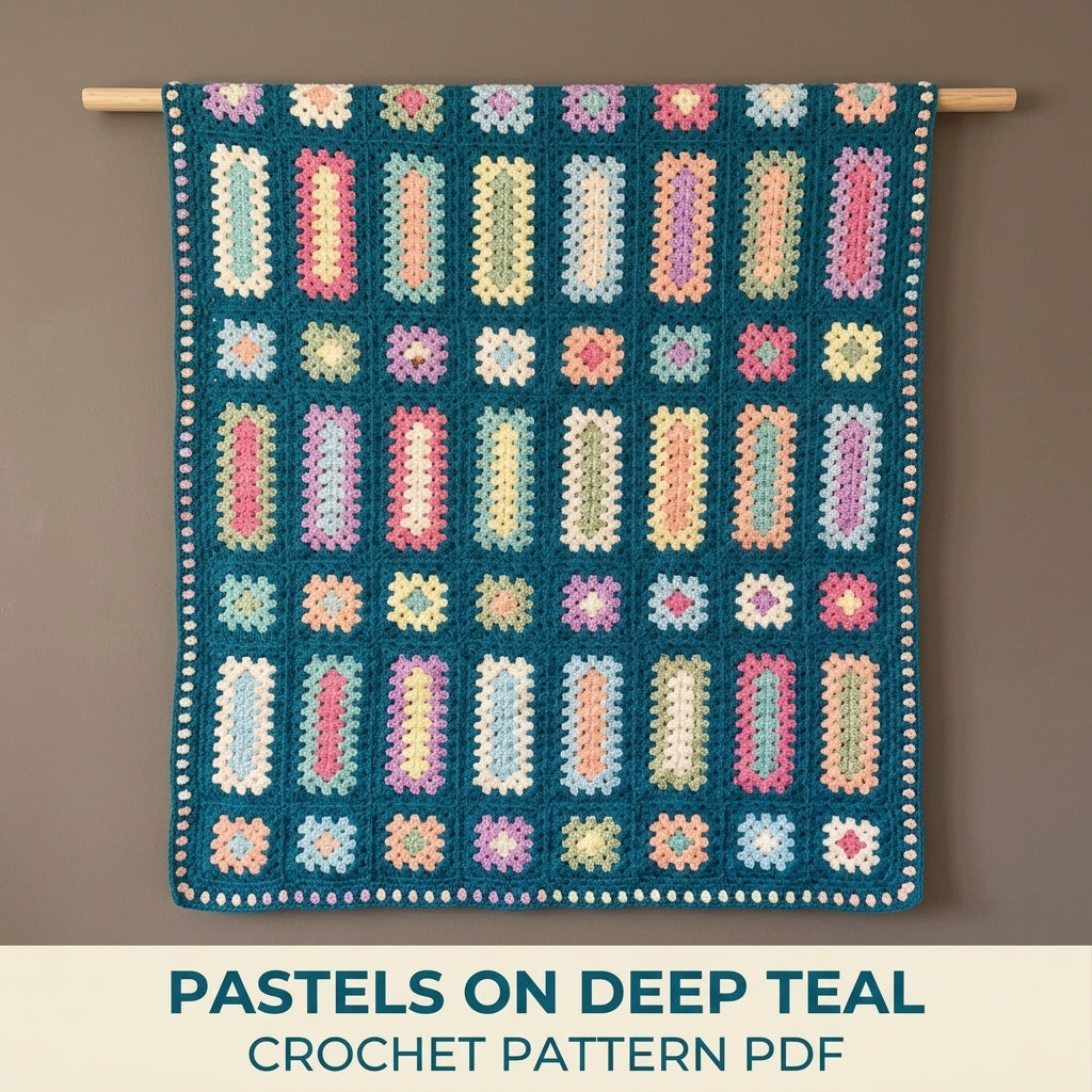 Pastel Bar Granny Blanket Crochet Pattern PDF – Granny Rectangles and Squares on Teal