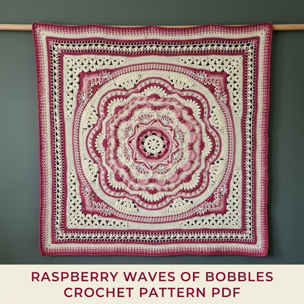 Raspberry Cream Mandala Blanket Crochet Pattern PDF – Textured Two-Tone Mandala Throw