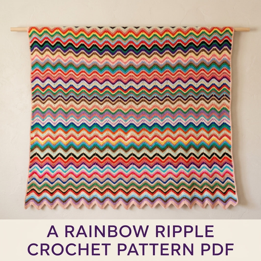 Rainbow Ripple Stripe Blanket Crochet Pattern PDF – Vintage Chevron Afghan