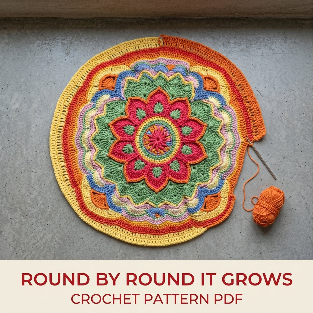 Rainbow Bloom Crochet Blanket Pattern PDF – Textured Overlay Mandala Throw with Stripes