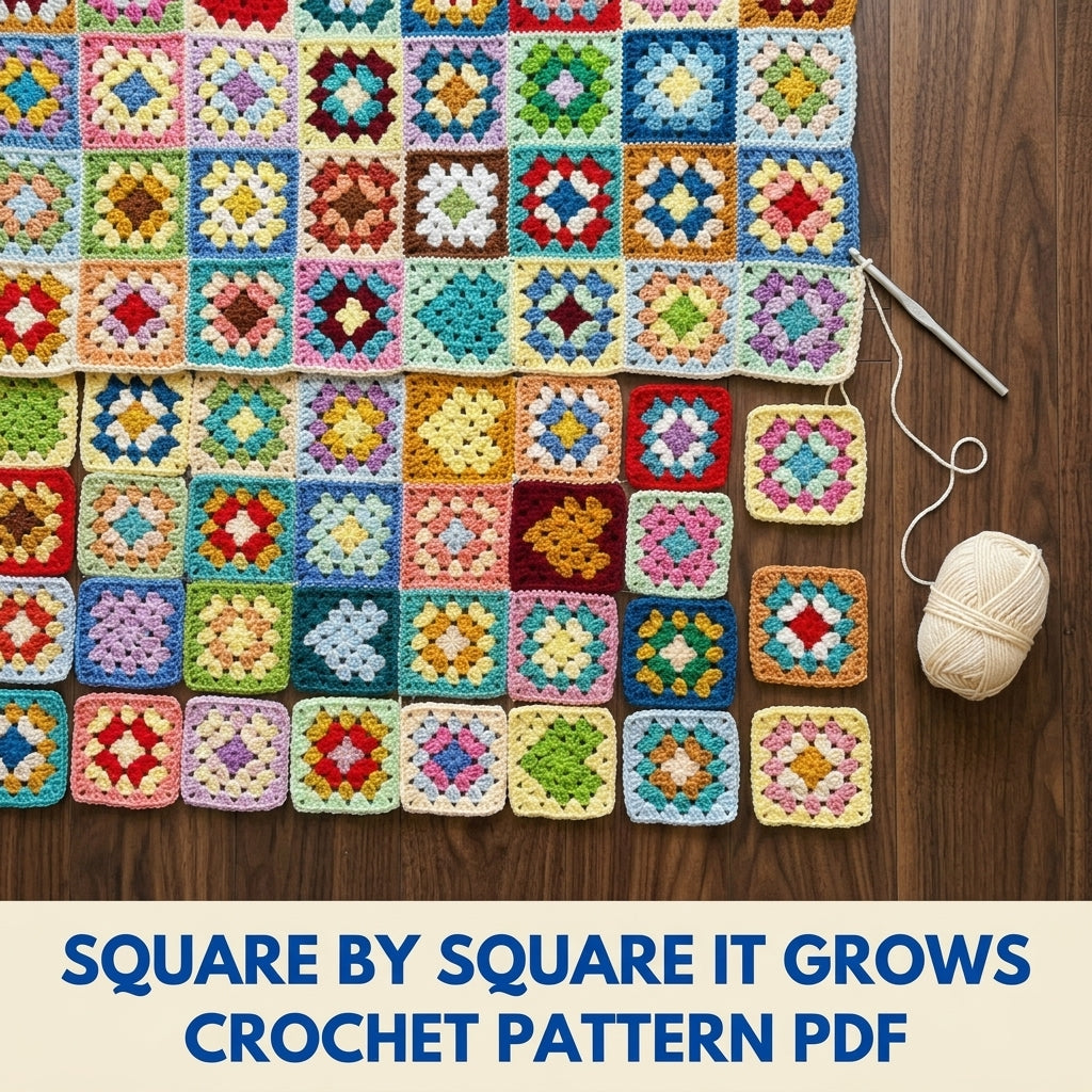 Rainbow Granny Square Pompom Blanket Crochet Pattern PDF – Scrap Throw with Pompoms