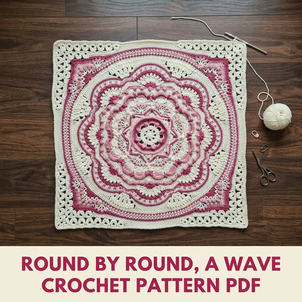 Raspberry Cream Mandala Blanket Crochet Pattern PDF – Textured Two-Tone Mandala Throw
