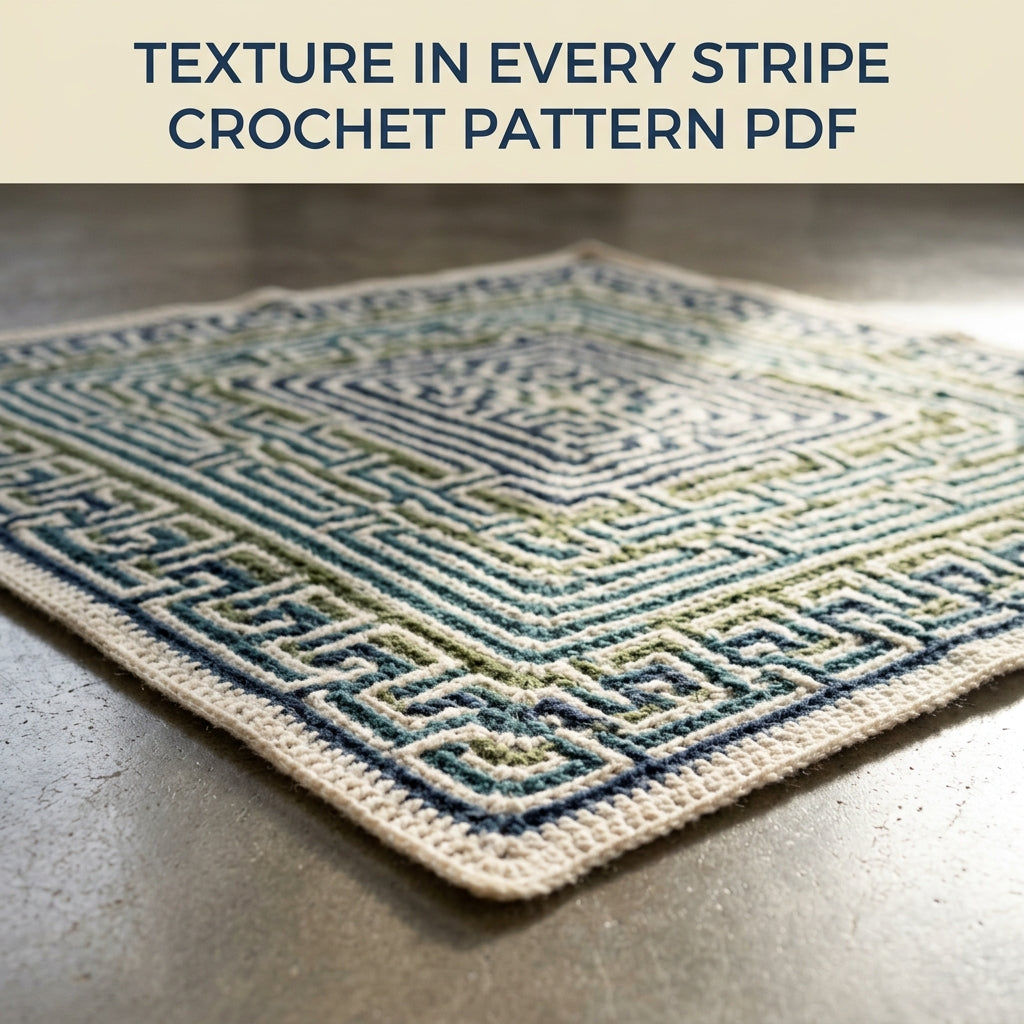 Geometric Stripe Mosaic Crochet Blanket Pattern PDF – Navy, Teal and Green Throw with Diamonds and Zigzags