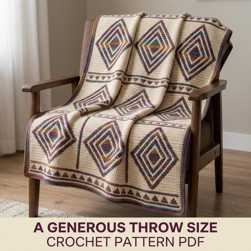 Diamond Mosaic Crochet Afghan Pattern PDF – Modern Geometric Throw Blanket