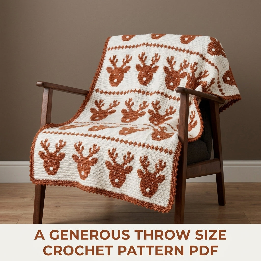 Reindeer Crochet Blanket Pattern PDF – Christmas Tapestry Crochet Throw in Copper and White